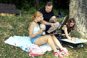 Adysok festőtábora a Gébárti-tónál Adysok festőtábora a Gébárti-tónál